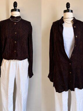 Vintage 80s Saint Tropez Wear Rayon Button Up Blouse Deadstock L